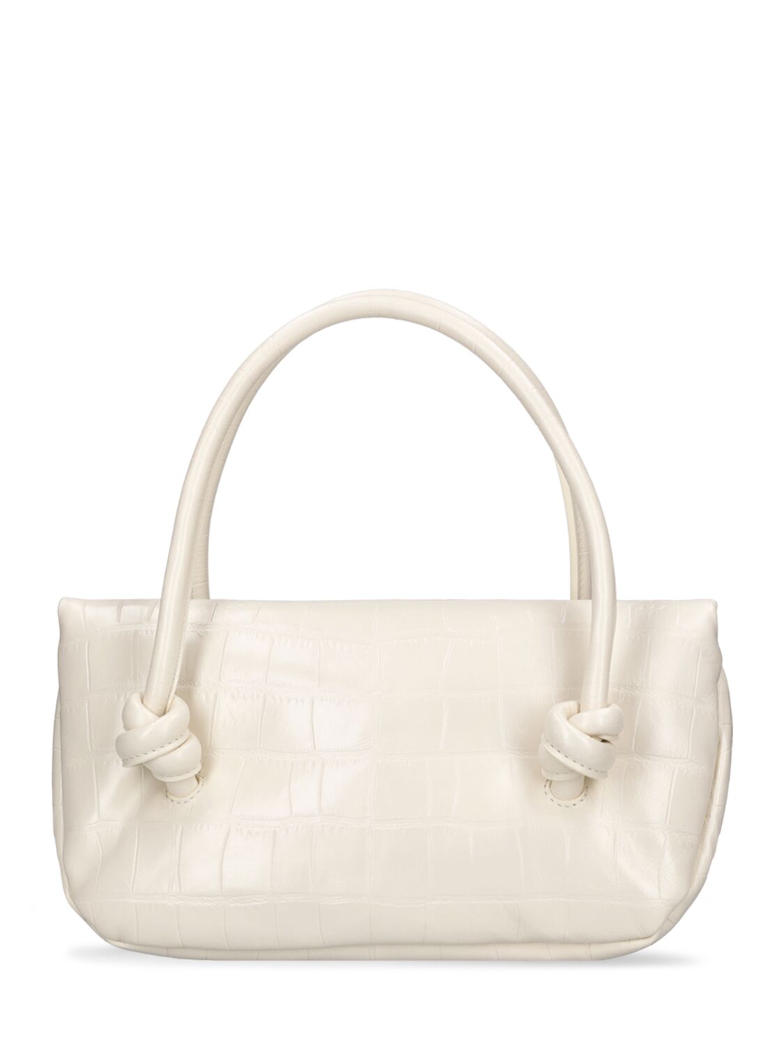 Shop Jil Sander Small Knot Leather Top Handle Bag In Eggshell
