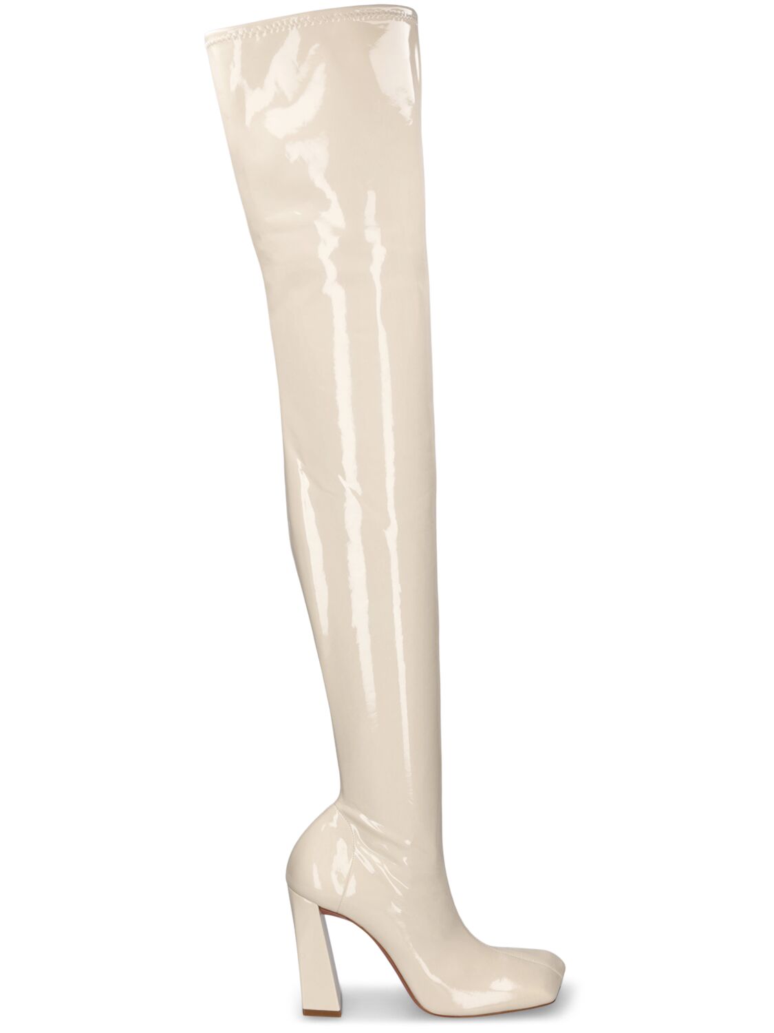 Shop Amina Muaddi 95mm Marine Latex Thigh-high Boots In Off White