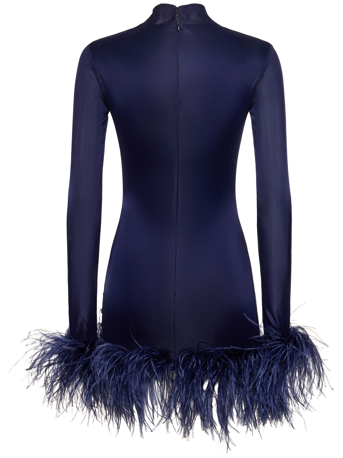 Shop 16arlington Luna Jersey Mini Dress W/feathers In Dark Blue