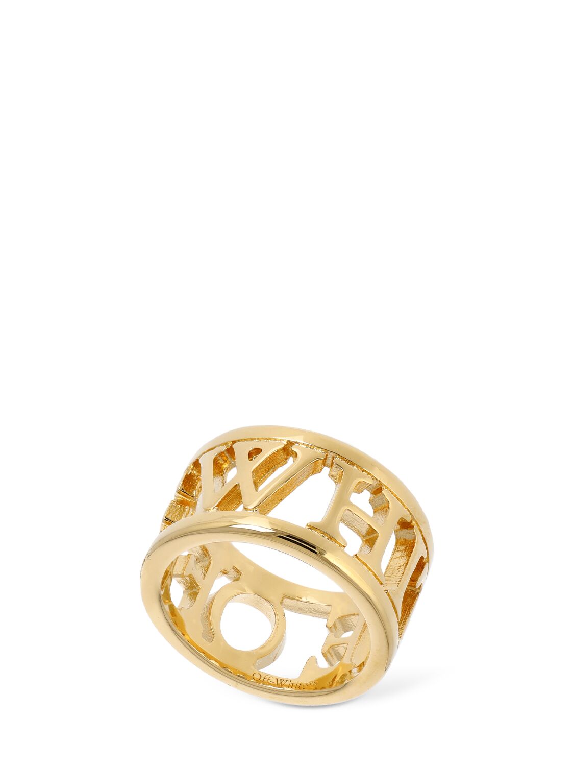 Off-white Logo Brass Ring In Gold