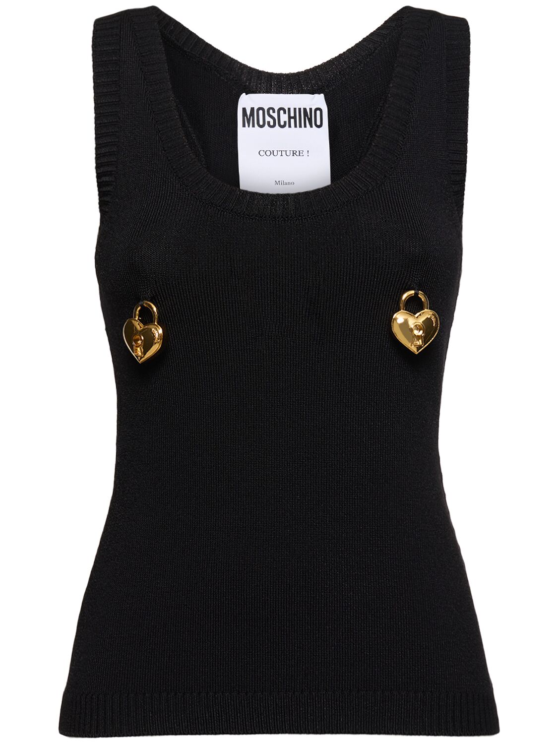 Moschino Embellished Stretch Viscose Blend Top In Black