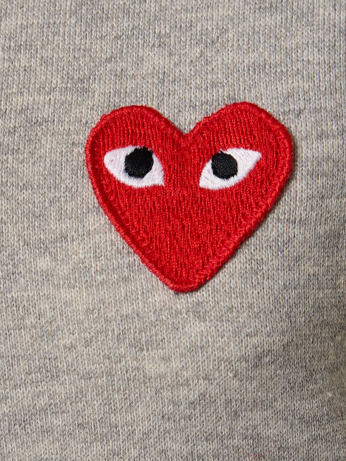Shop Comme Des Garçons Play Embroidered Red Heart Jersey Hoodie In Grey