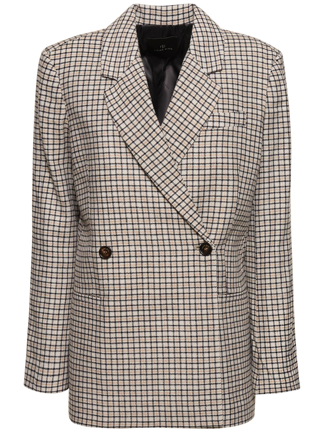 Anine Bing Kaia Checked Wool Blend Blazer In Multicolor