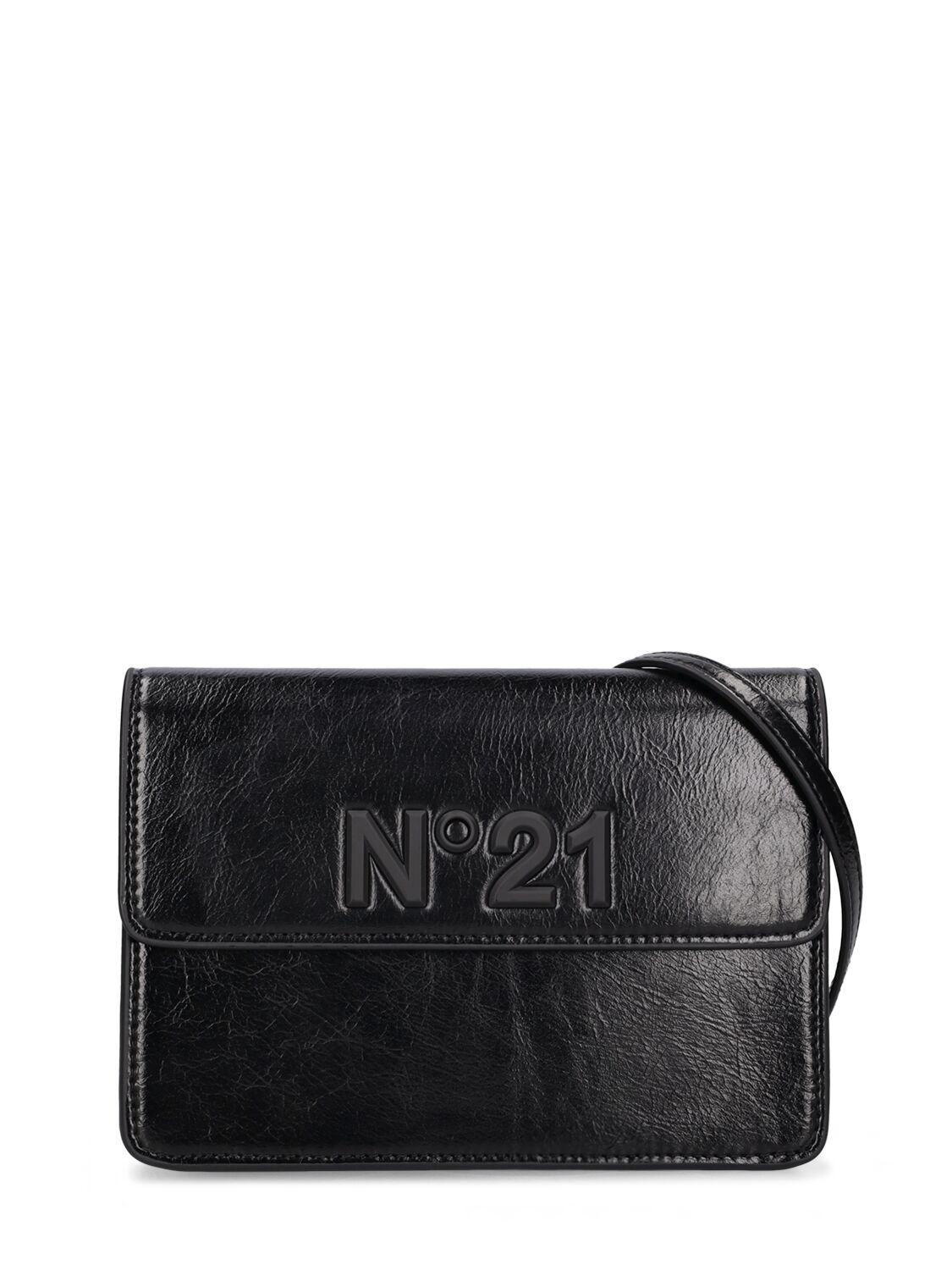 N°21 Kids' Faux Patent Leather Bag W/ Logo Patch In Black