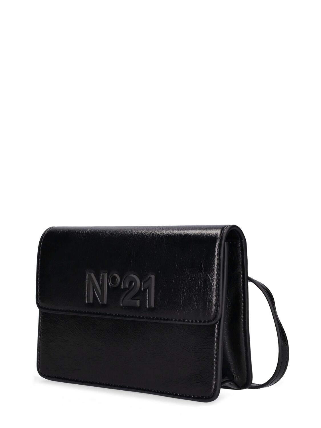 Shop N°21 Faux Patent Leather Bag W/ Logo Patch In Black