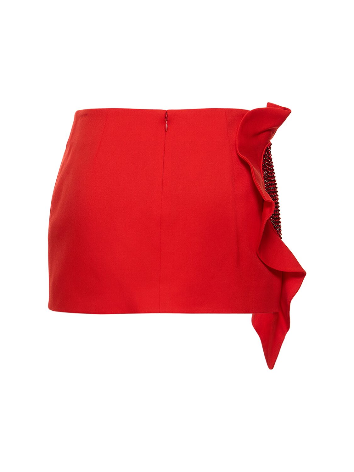 Shop Area Ruffled Heart Stretch Wool Mini Skirt In Red
