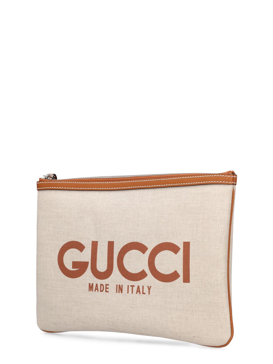 Shop Gucci Canvas Clutch With  Print In White,brown