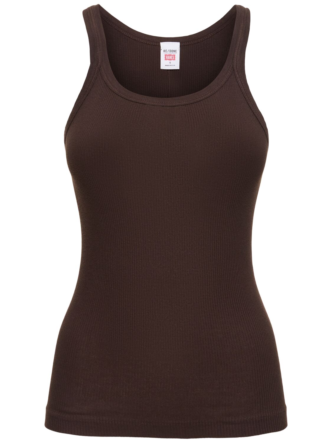 Re/done Ribbed Cotton Tank Top In Brown