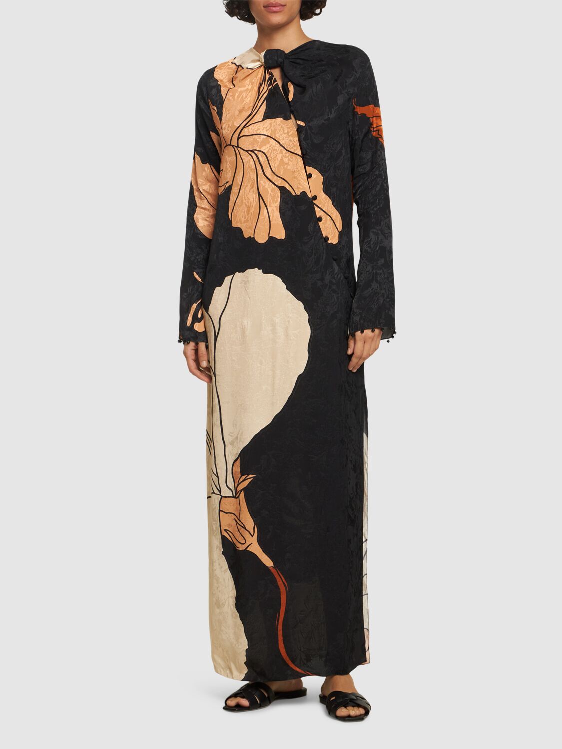 Shop Johanna Ortiz Esencia Feminina Jacquard Dress W/cutout In Multicolor
