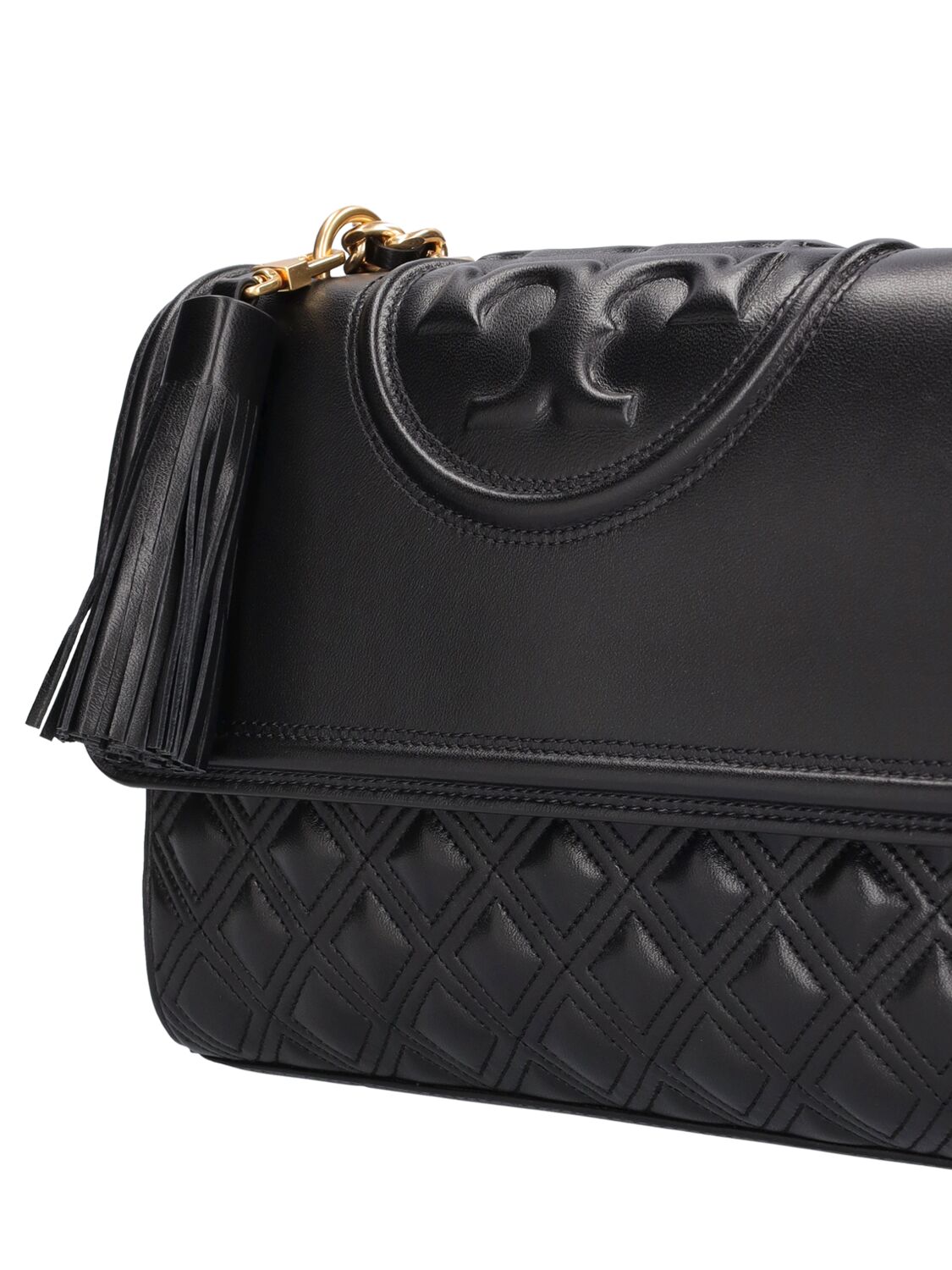 Shop Tory Burch Fleming Convertible Leather Shoulder Bag In Black