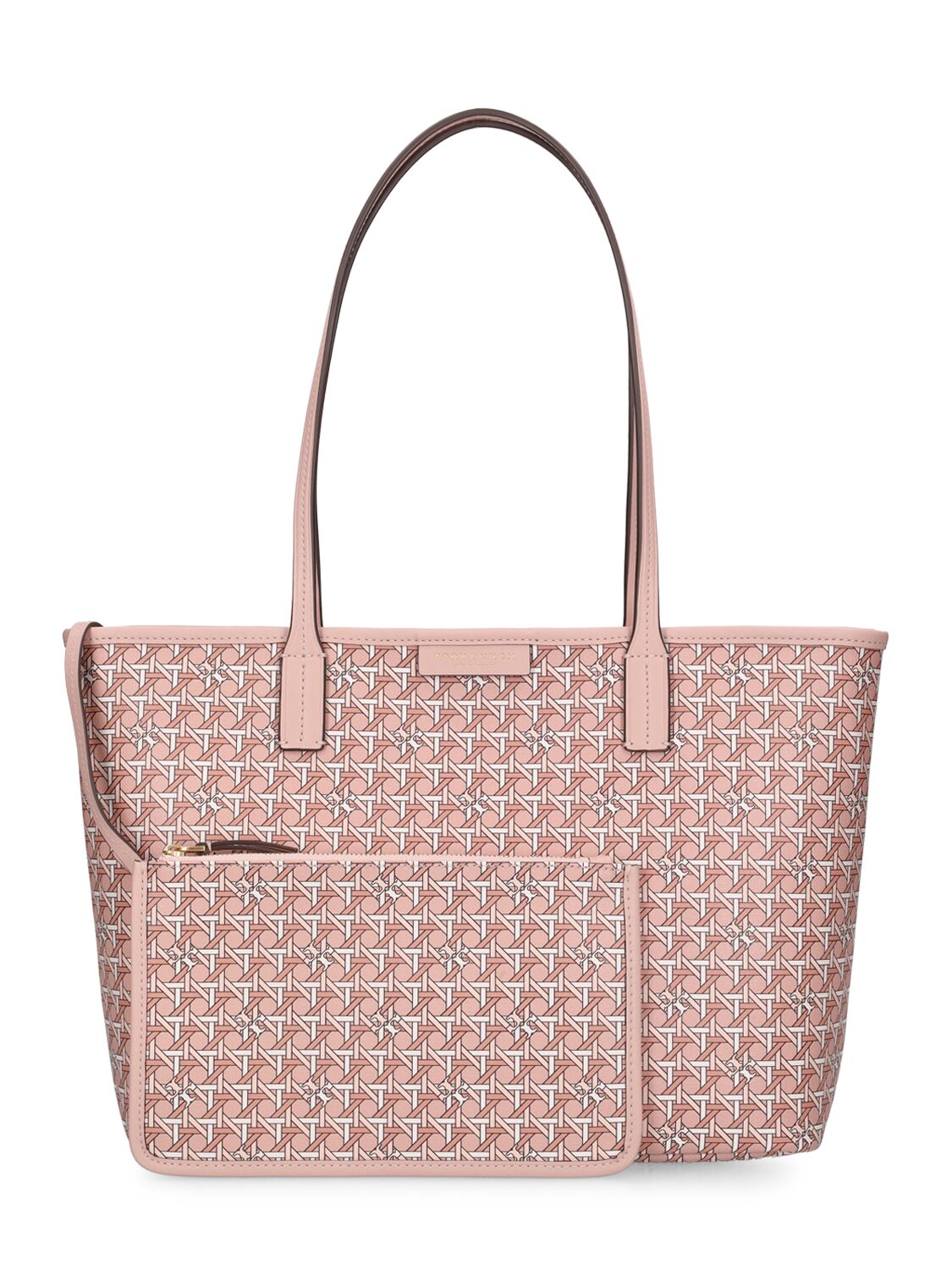 Shop Tory Burch Small Coated Cotton Zip Tote Bag In Winter Peach