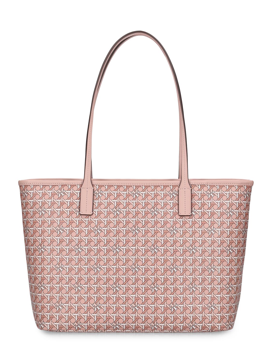 Shop Tory Burch Small Coated Cotton Zip Tote Bag In Winter Peach