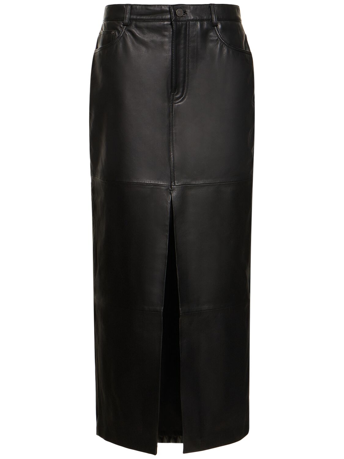 Shop Reformation Veda Tazz Leather Maxi Skirt In Black