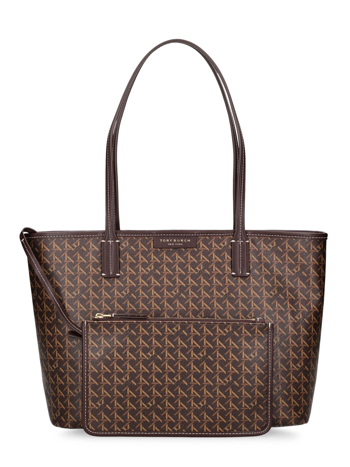 Shop Tory Burch Small Coated Cotton Zip Tote Bag In Walnut