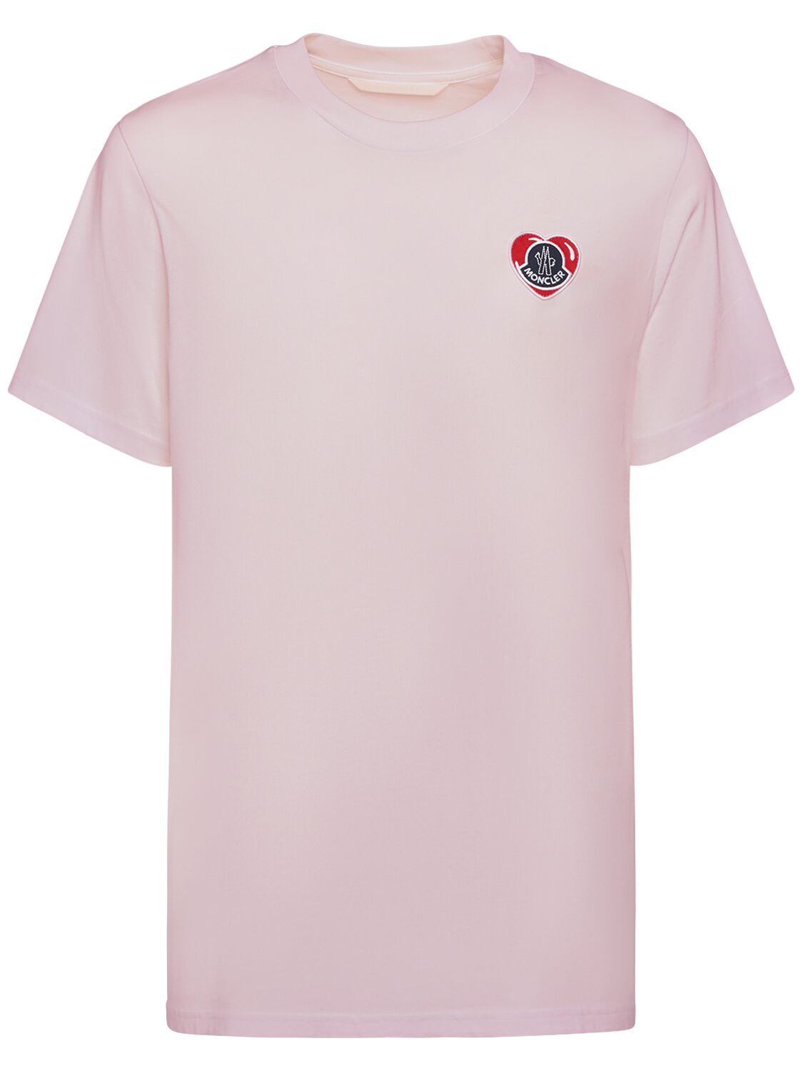 Moncler Heart Logo Cotton T-shirt In Dusty Pink