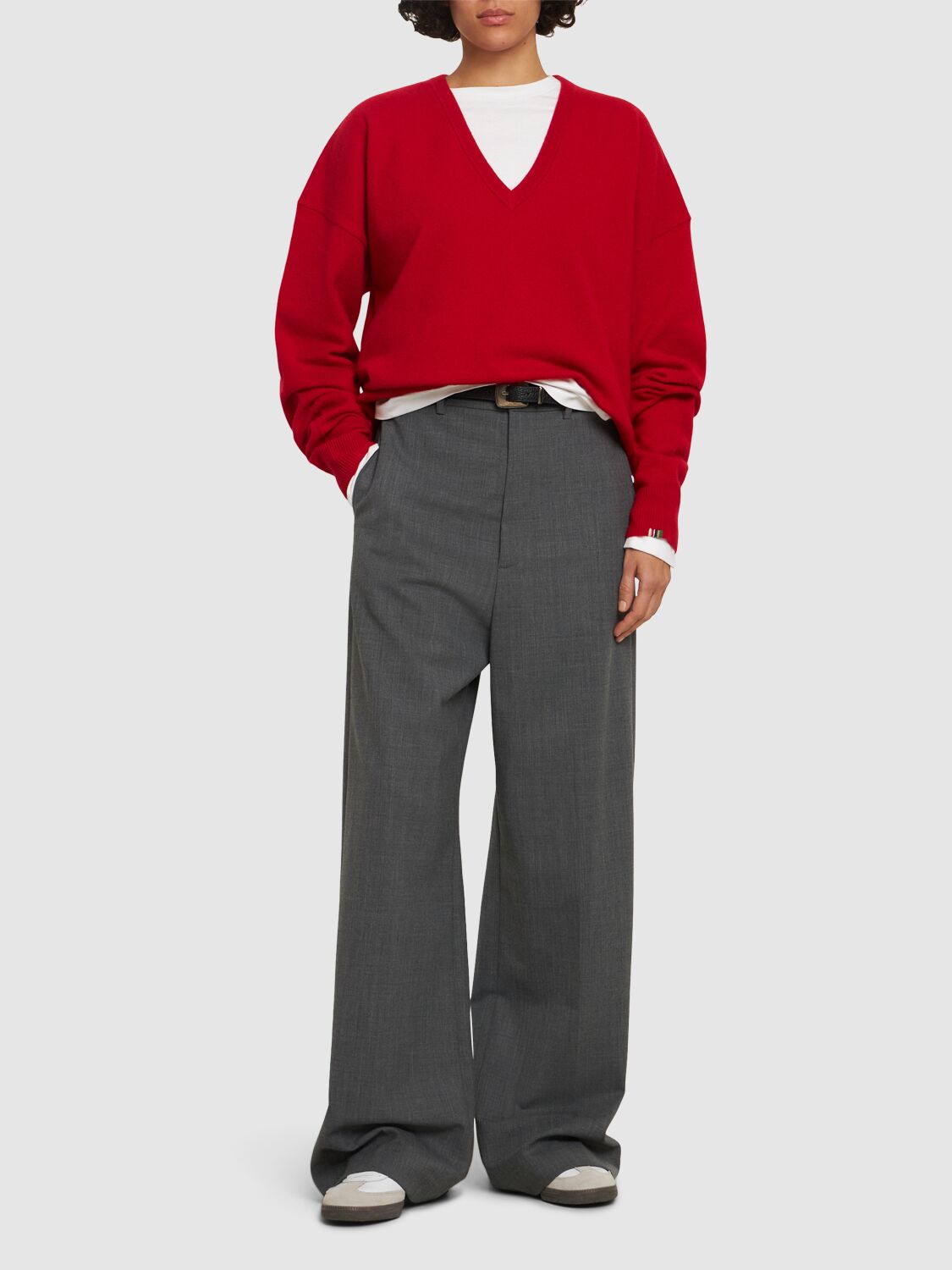 Shop Extreme Cashmere Clash Cashmere Blend V Neck Sweater In Red