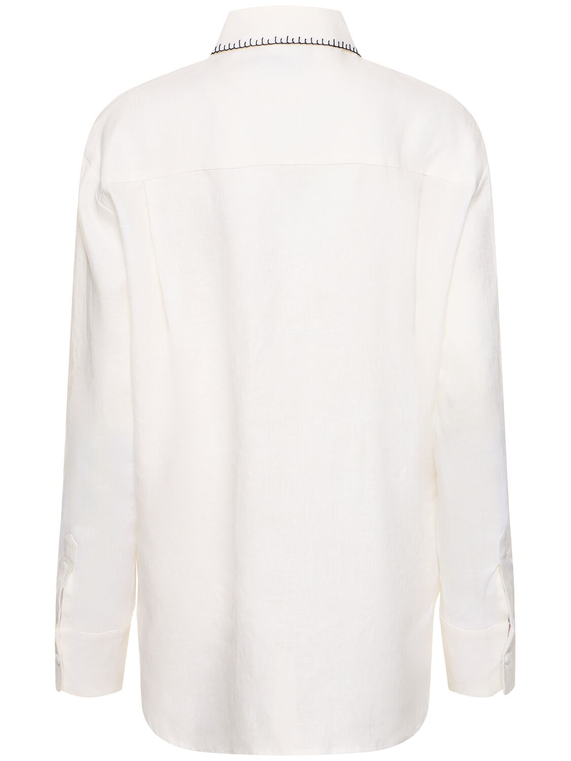 Shop Marysia Wegner Oversize Linen Shirt W/ Stitching In White