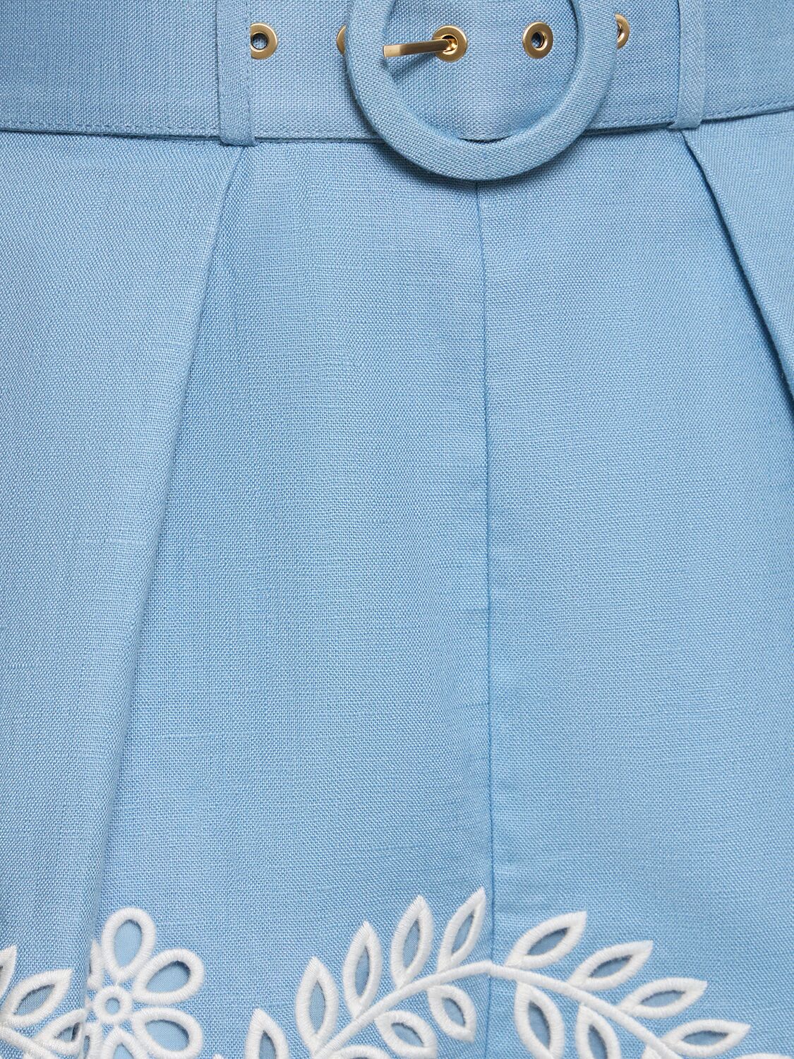 Shop Zimmermann Junie Embroidered Linen Shorts In Blue