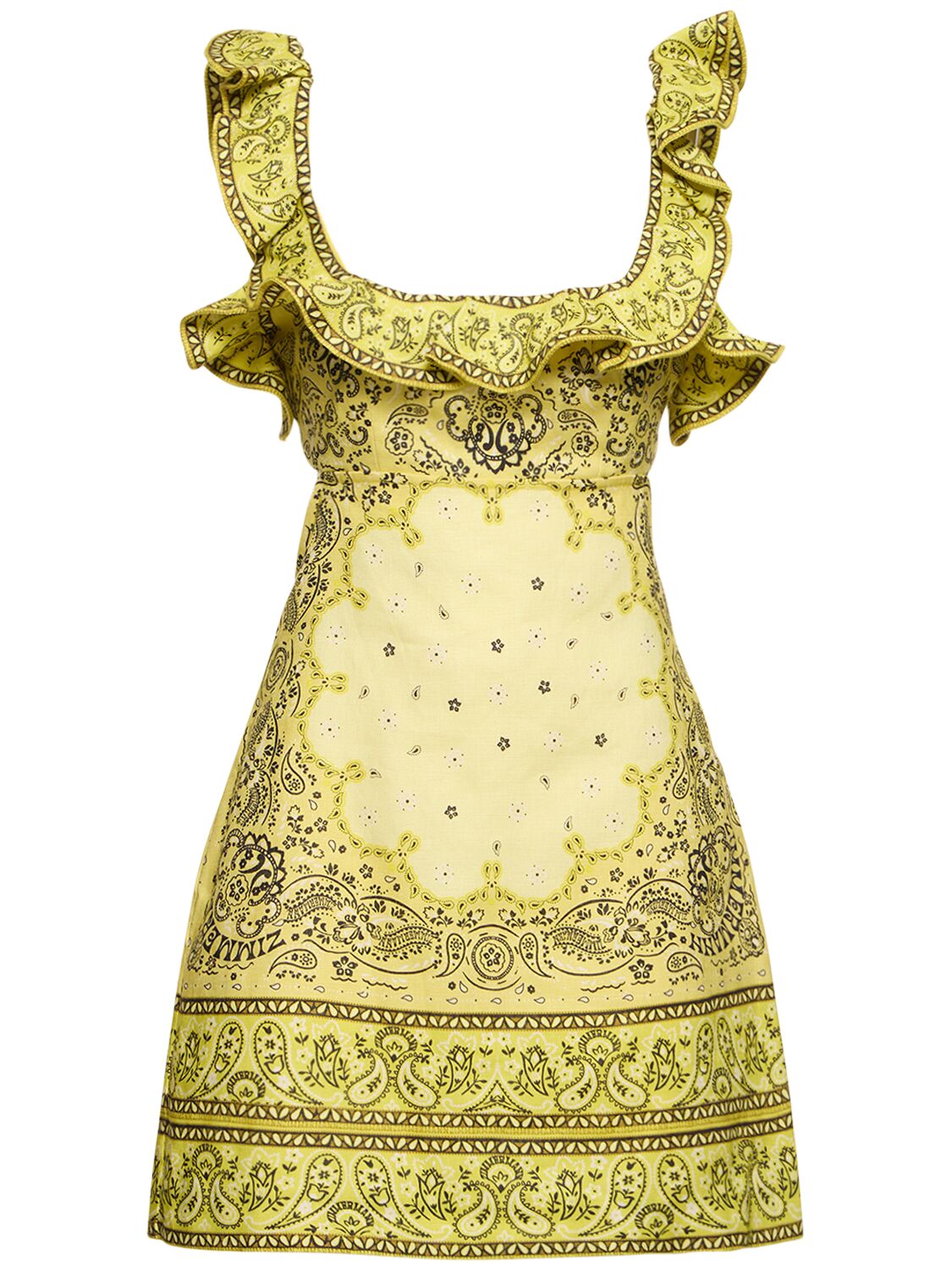 Shop Zimmermann Matchmaker Ruffled Linen Short Dress In Yellow Bandana