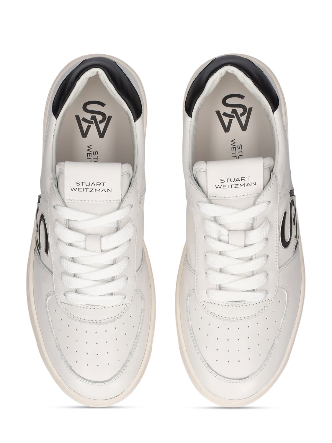 Shop Stuart Weitzman Logo Leather Sneakers In White,black