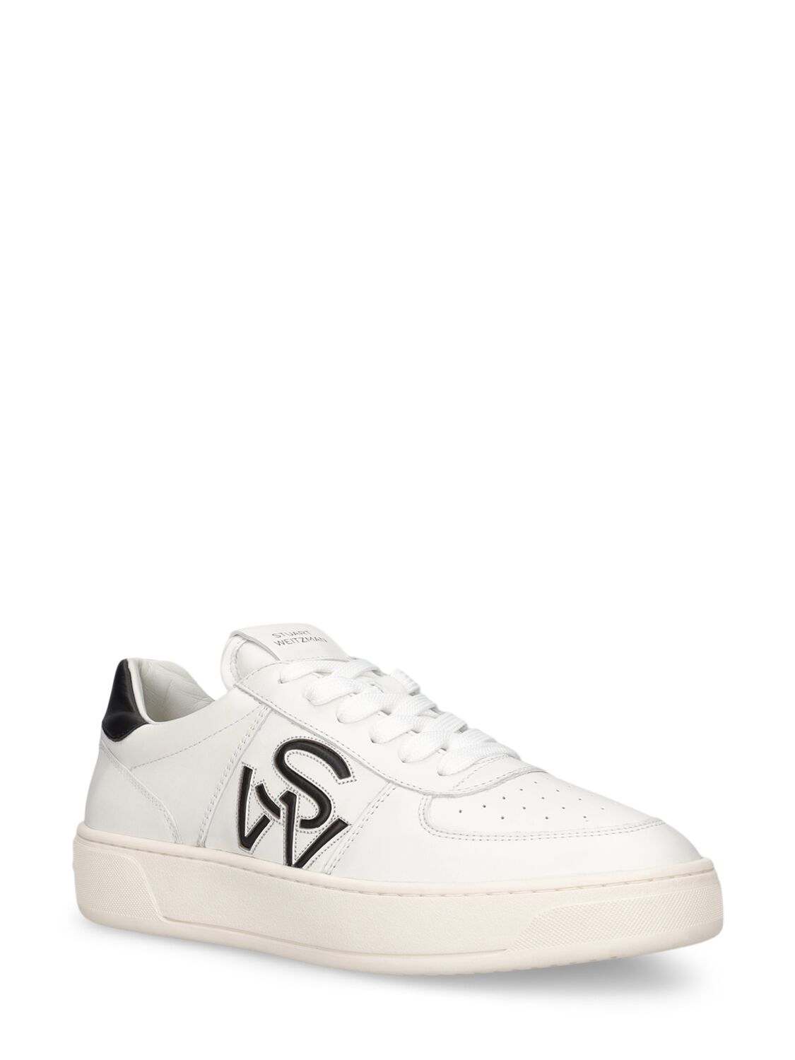 Shop Stuart Weitzman Logo Leather Sneakers In White,black