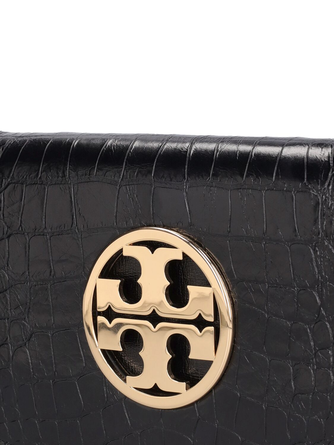 Shop Tory Burch Reva Embossed Leather Clutch In Black