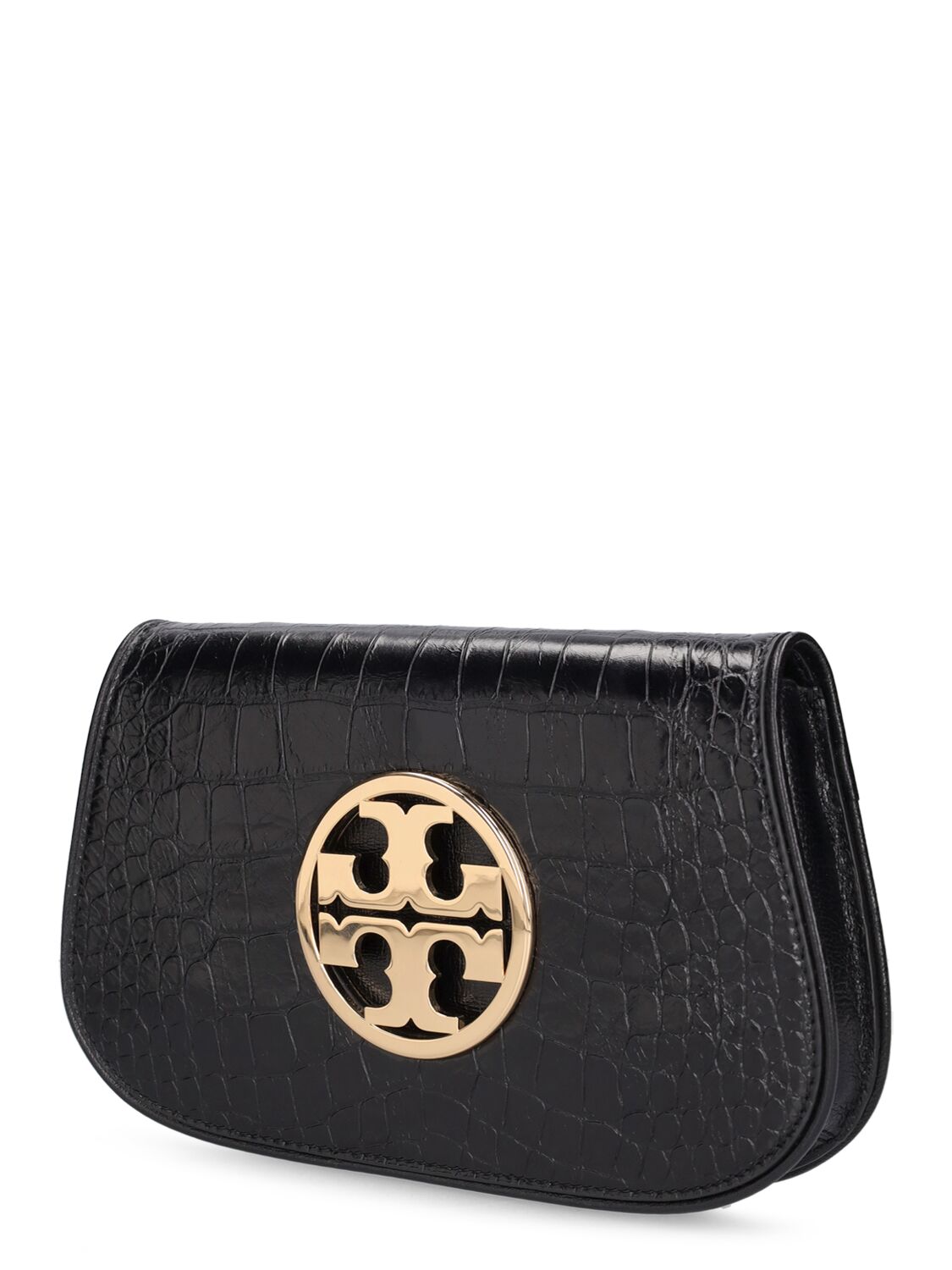 Shop Tory Burch Reva Embossed Leather Clutch In Black