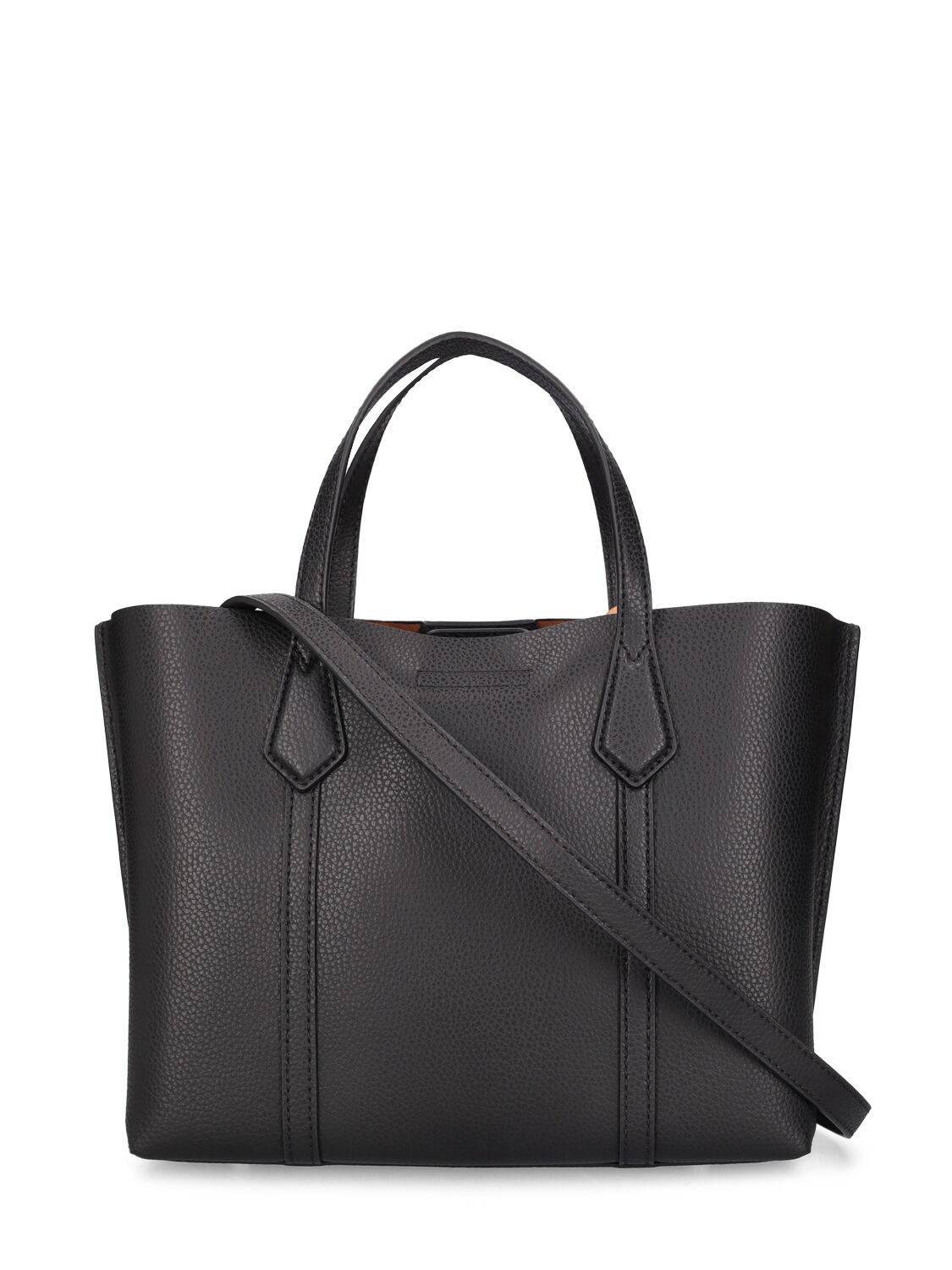 Shop Tory Burch Sm Perry Triple-compartment Leather Tote In Black