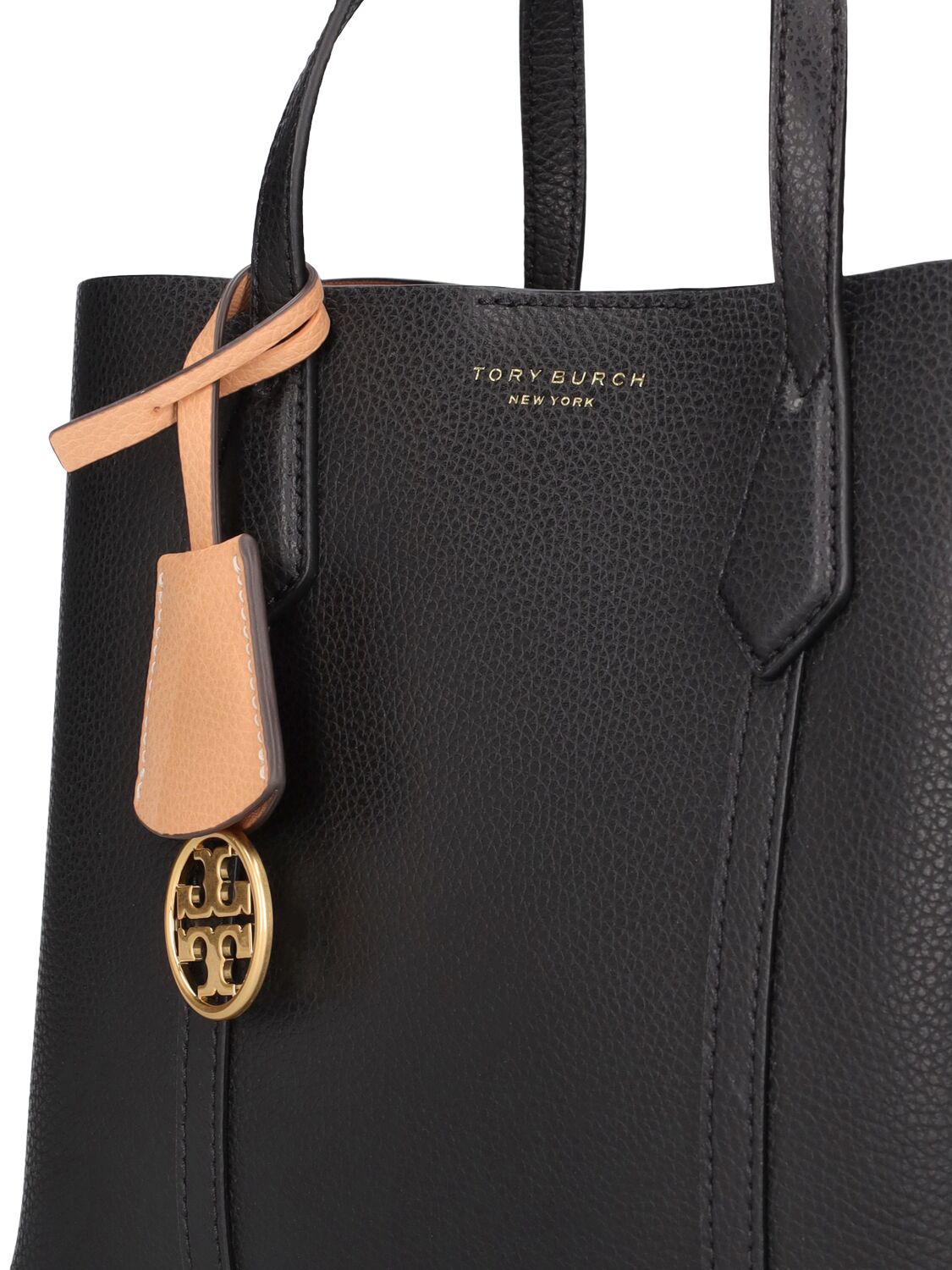 Shop Tory Burch Sm Perry Triple-compartment Leather Tote In Black