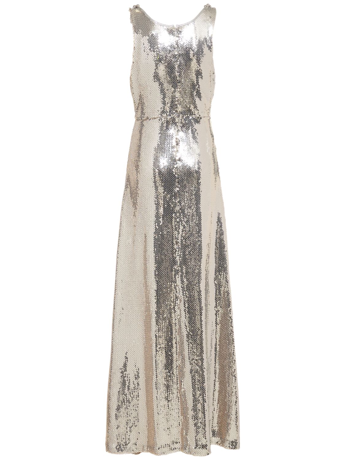 Shop Rabanne Sequined Cutout Long Dress In Silver