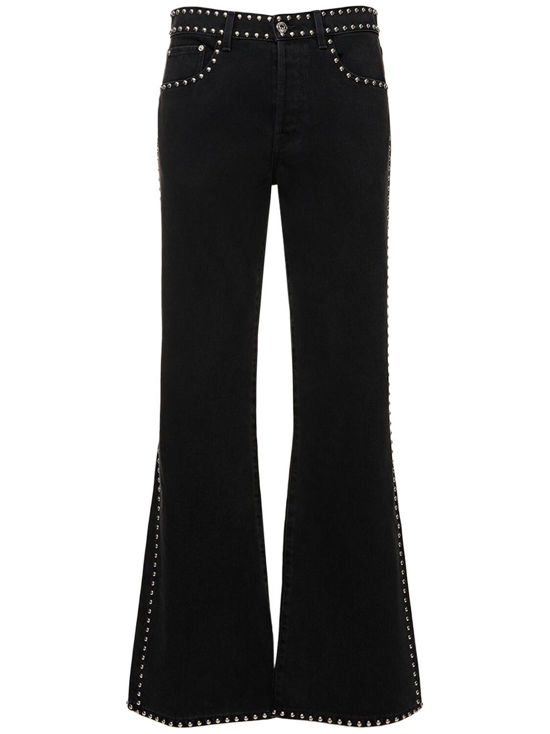 Embroidered Studs Flared Denim Pants