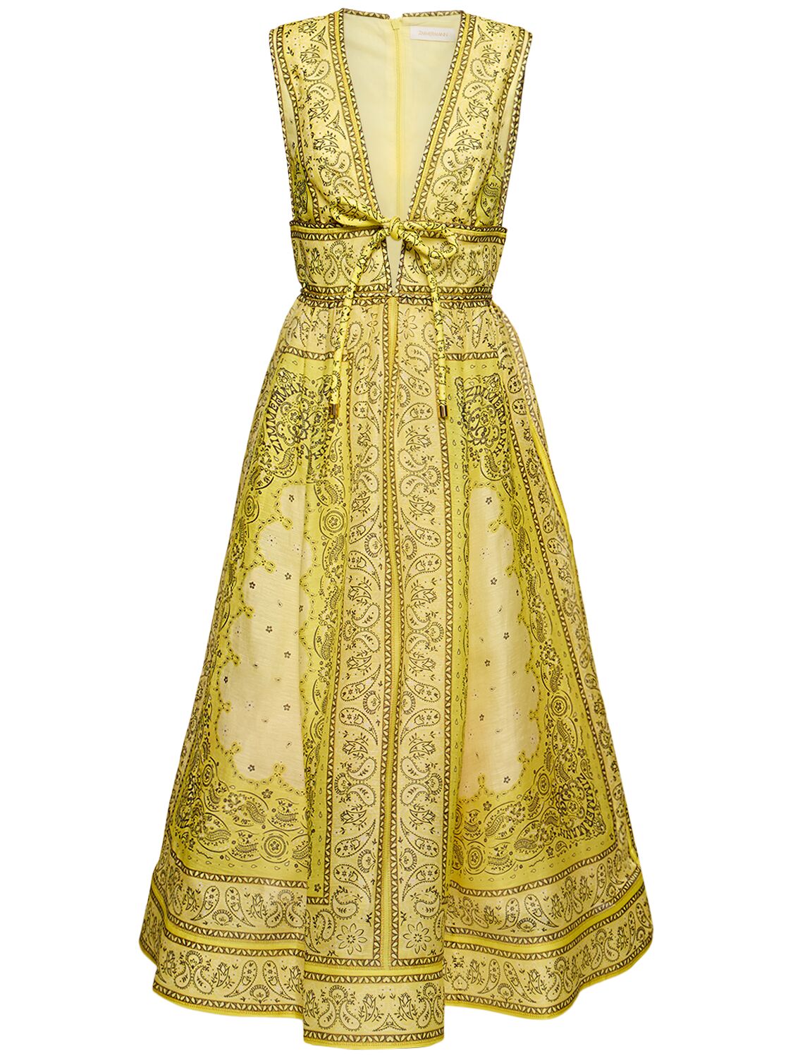 Shop Zimmermann Matchmaker Linen Blend Long Dress In Yellow