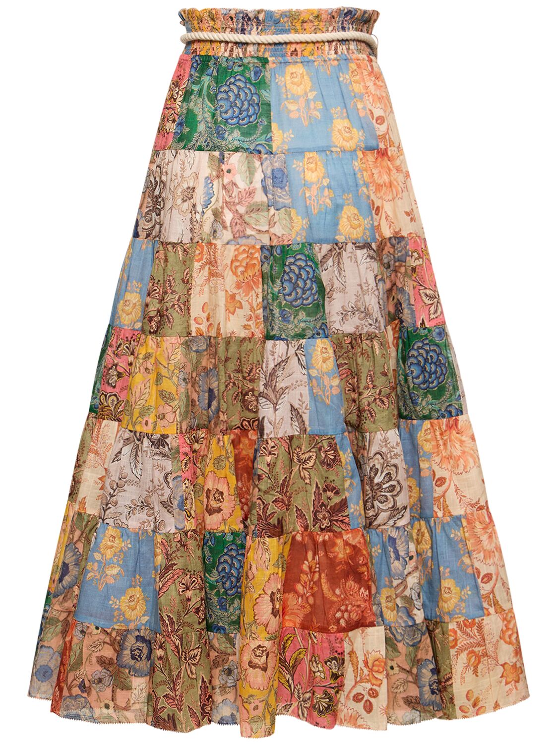 Shop Zimmermann Junie Tiered Cotton Midi Skirt In Multicolor
