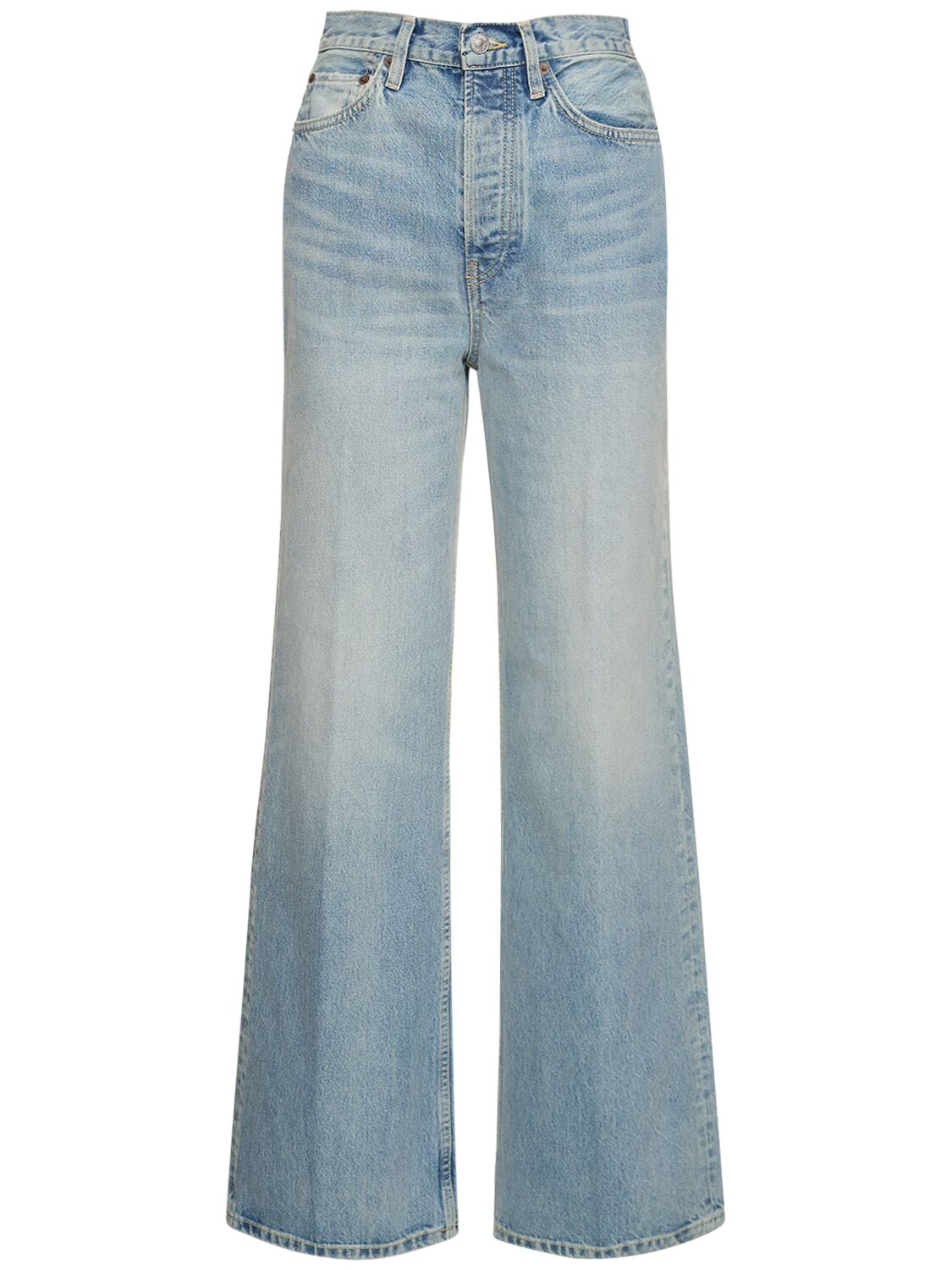Re/done 70's High Waisted Cotton Wide Leg Jeans In Blue