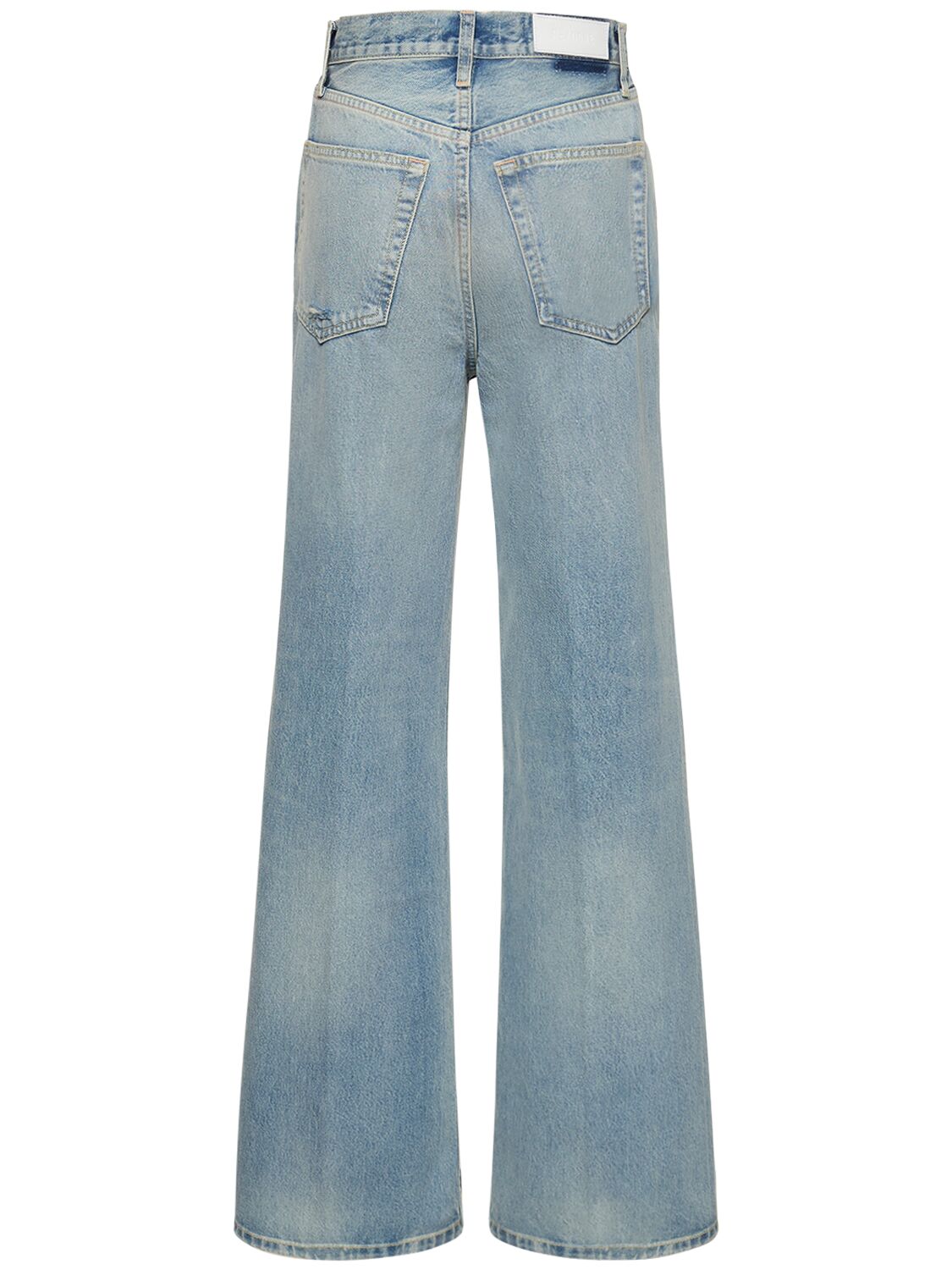 Shop Re/done 70's High Waisted Cotton Wide Leg Jeans In Blue