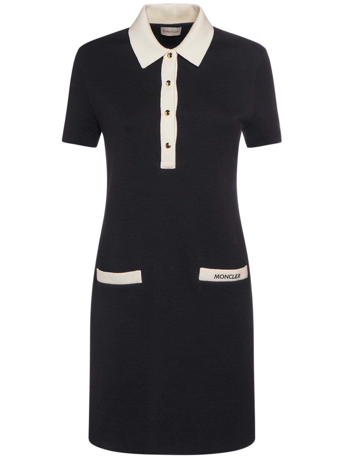 Shop Moncler Cotton Blend Polo Shirt Dress In Navy