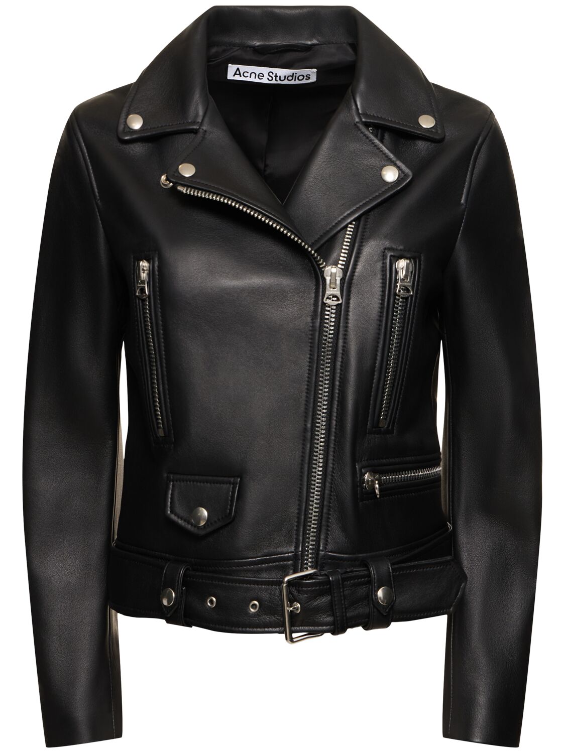 Image of Belted Leather Biker Jacket
