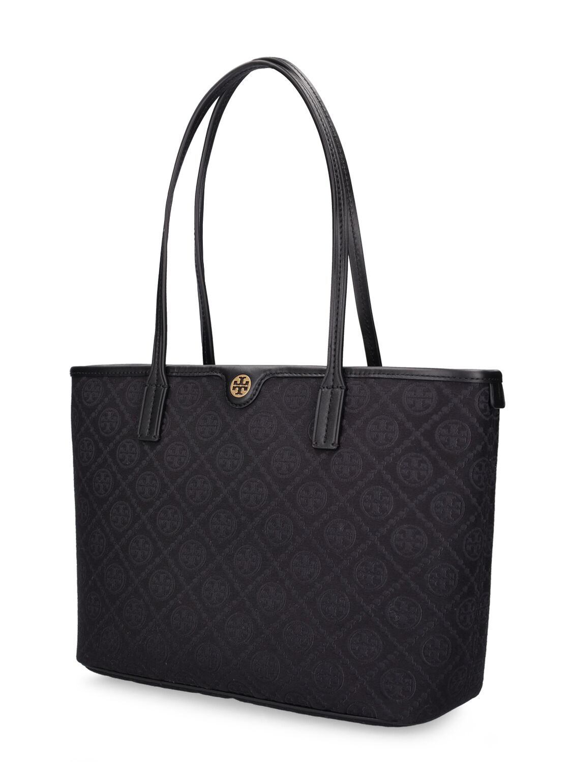 Tory Burch Small T Monogram Canvas Tote Bag In Black