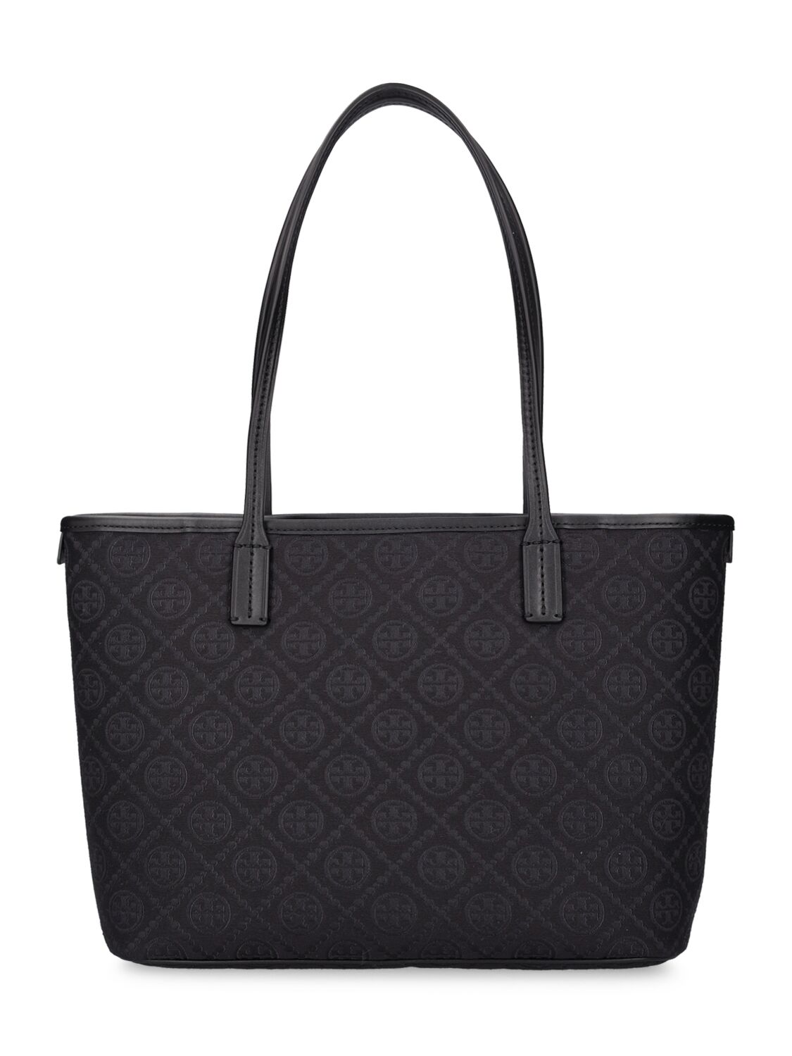Tory Burch Small T Monogram Canvas Tote Bag In Black