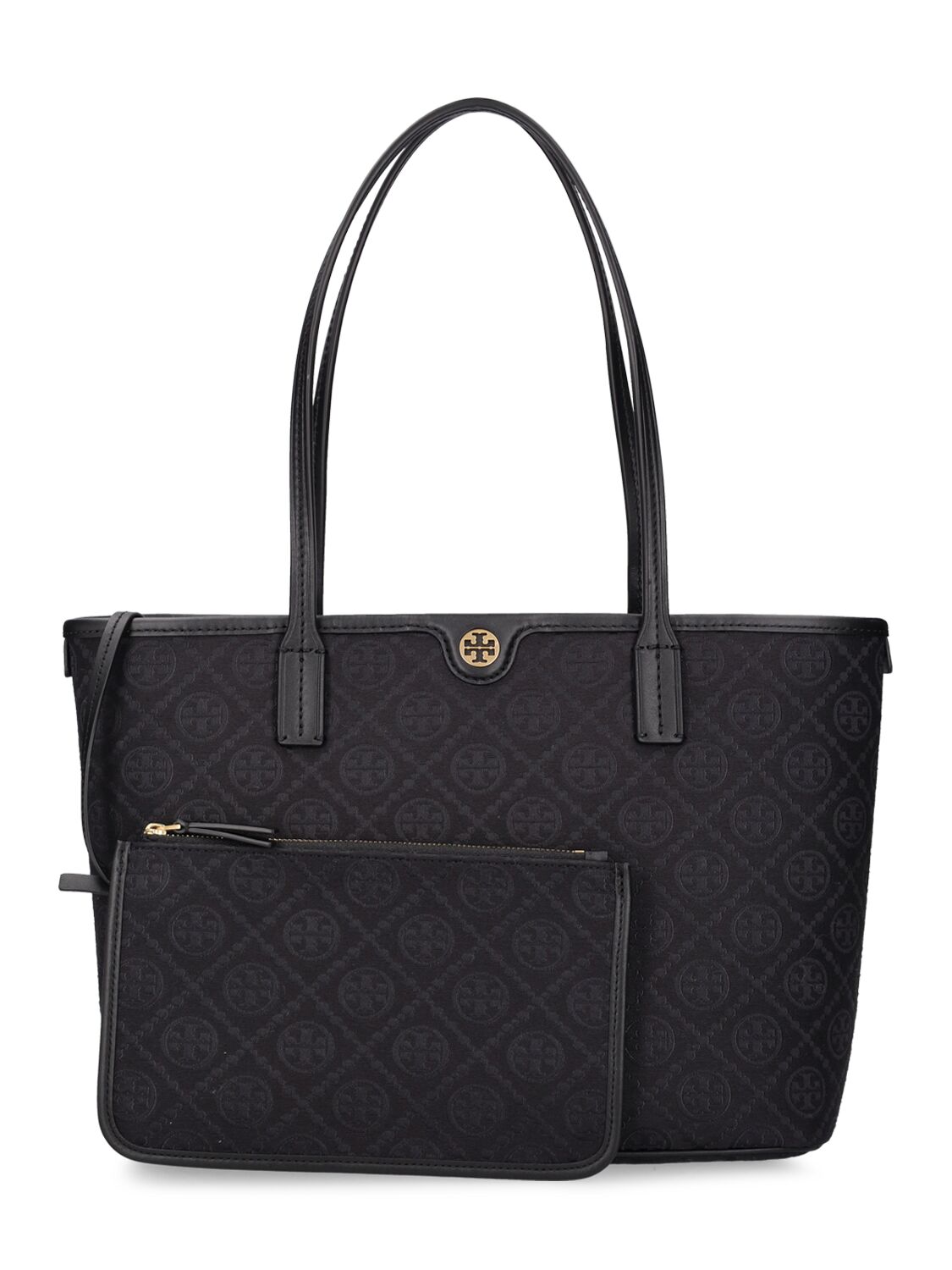 Tory Burch Small T Monogram Canvas Tote Bag In Black
