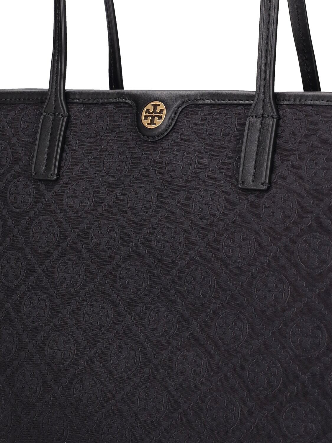 Tory Burch Small T Monogram Canvas Tote Bag In Black
