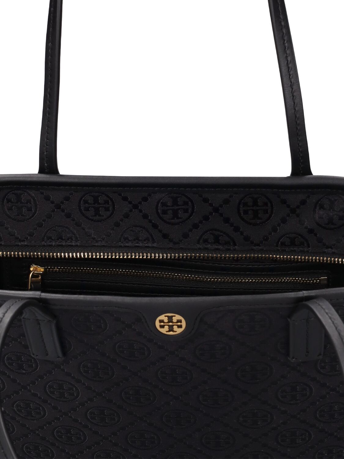 Tory Burch Small T Monogram Canvas Tote Bag In Black