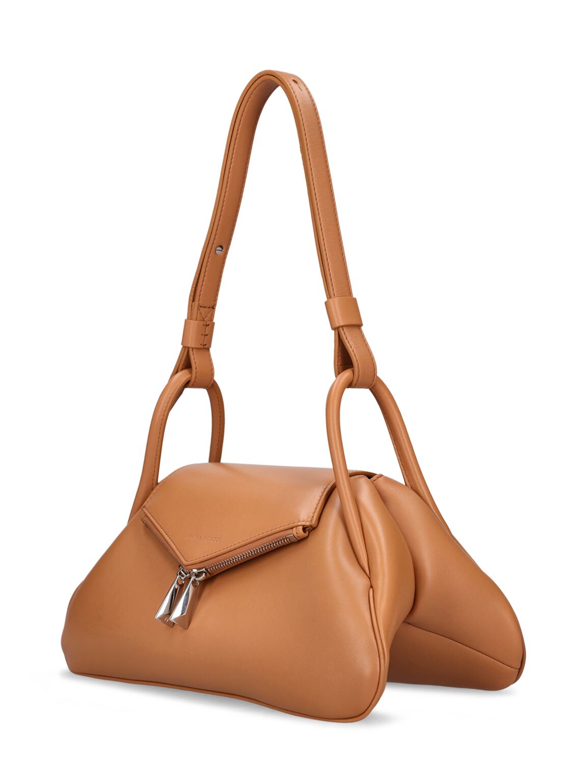 Shop Amina Muaddi Gemini Nappa Leather Shoulder Bag In Latte