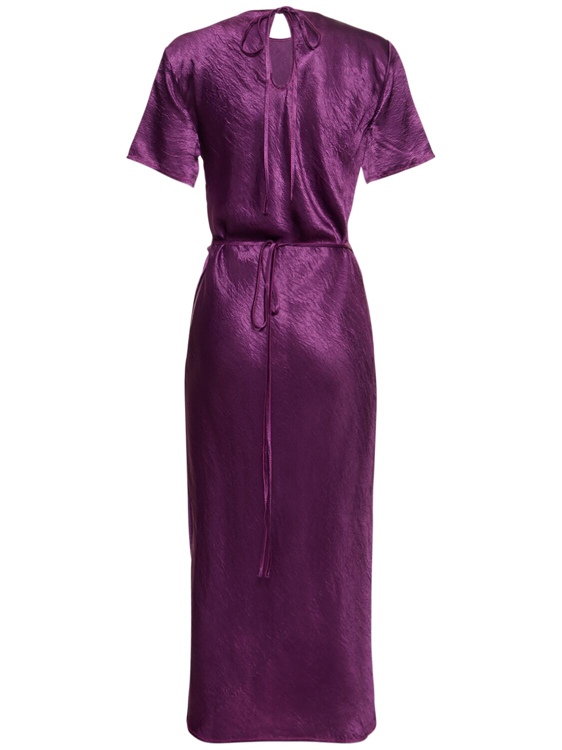 Shop Acne Studios Satin Short Sleeved Midi Wrap Dress In Purple