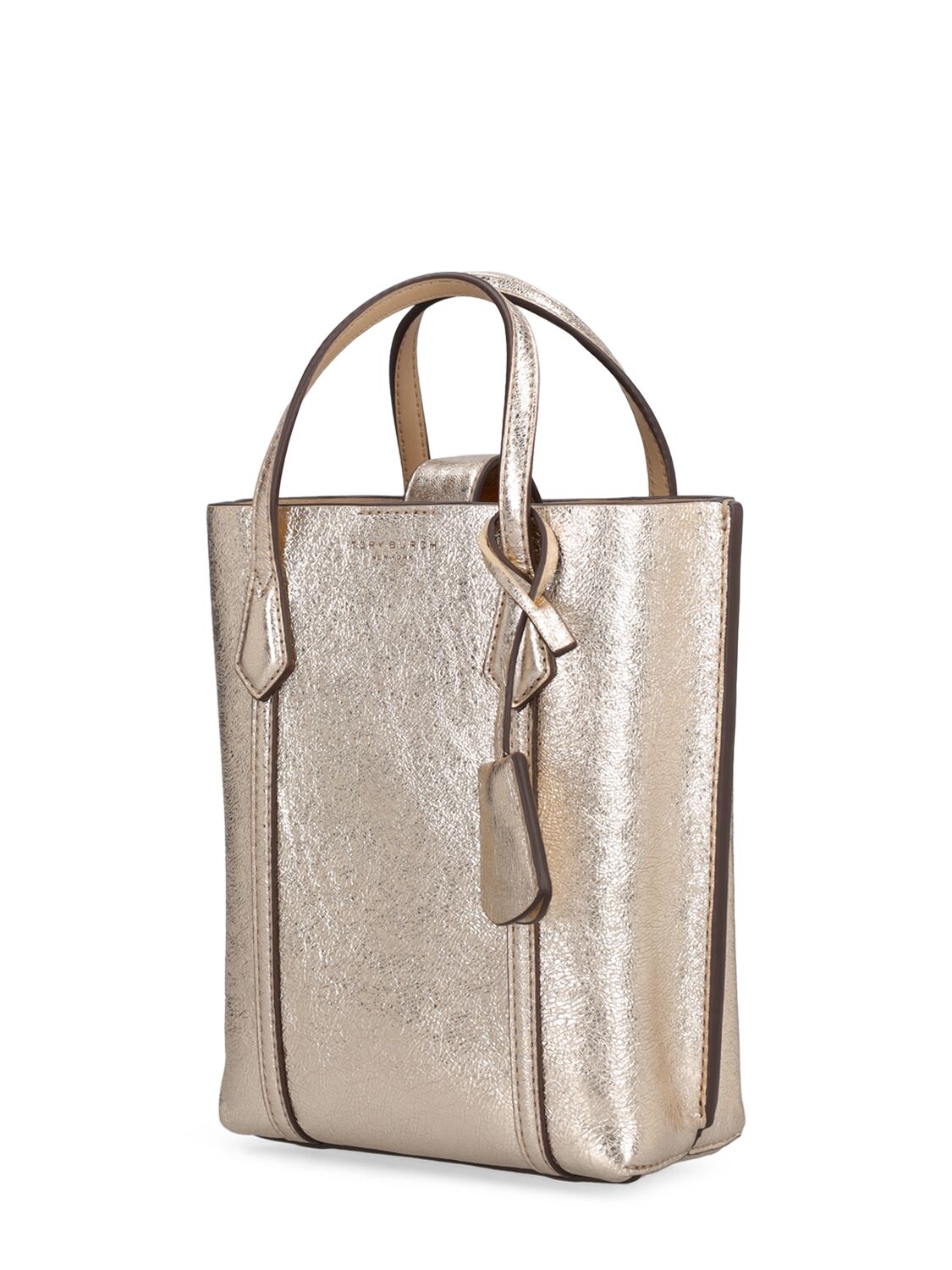 Shop Tory Burch Mini Perry Metallic Top Handle Bag In Gold