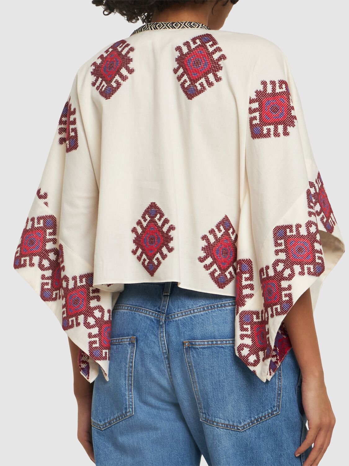 Shop Johanna Ortiz Bushweld Embroidered Jacquard L/s Shirt In Beige,red