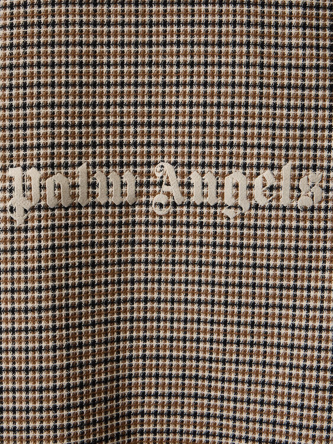 Shop Palm Angels Checked Cotton Overshirt W/logo In Beige,multi