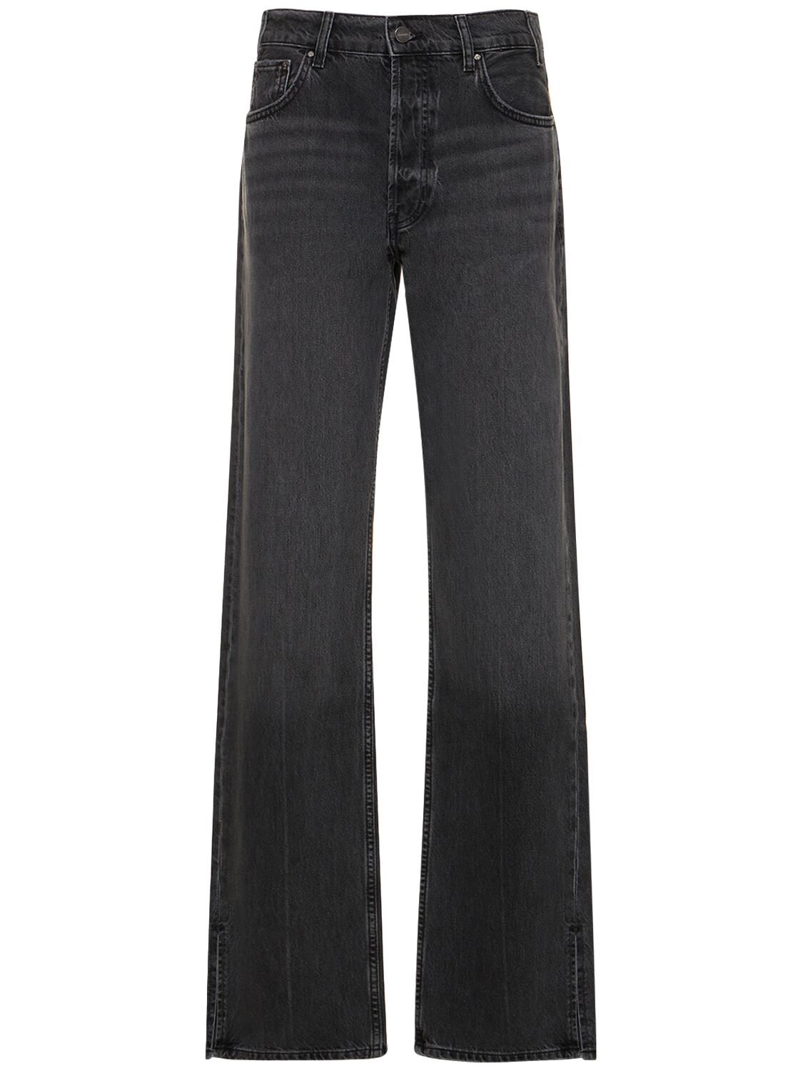 Shop Anine Bing Roy Cotton Denim Straight Jeans In Washed Black