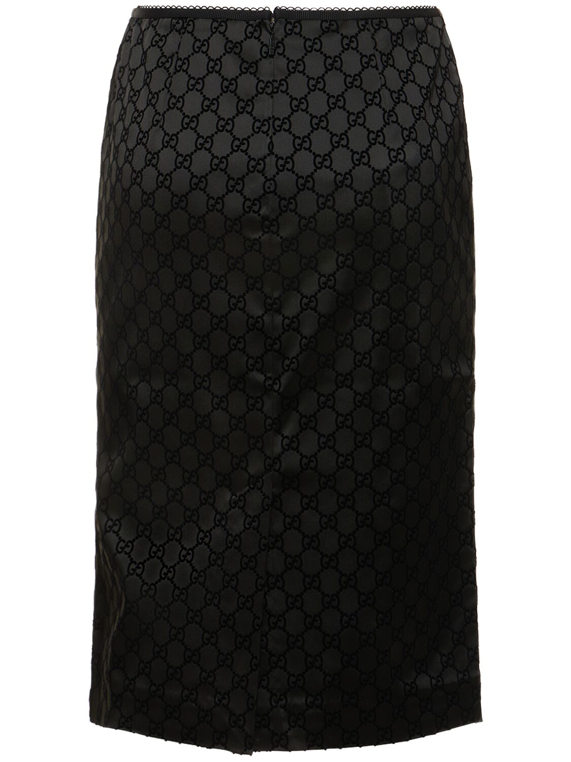 Shop Gucci Gg Printed Silk Blend Duchesse Skirt In Black