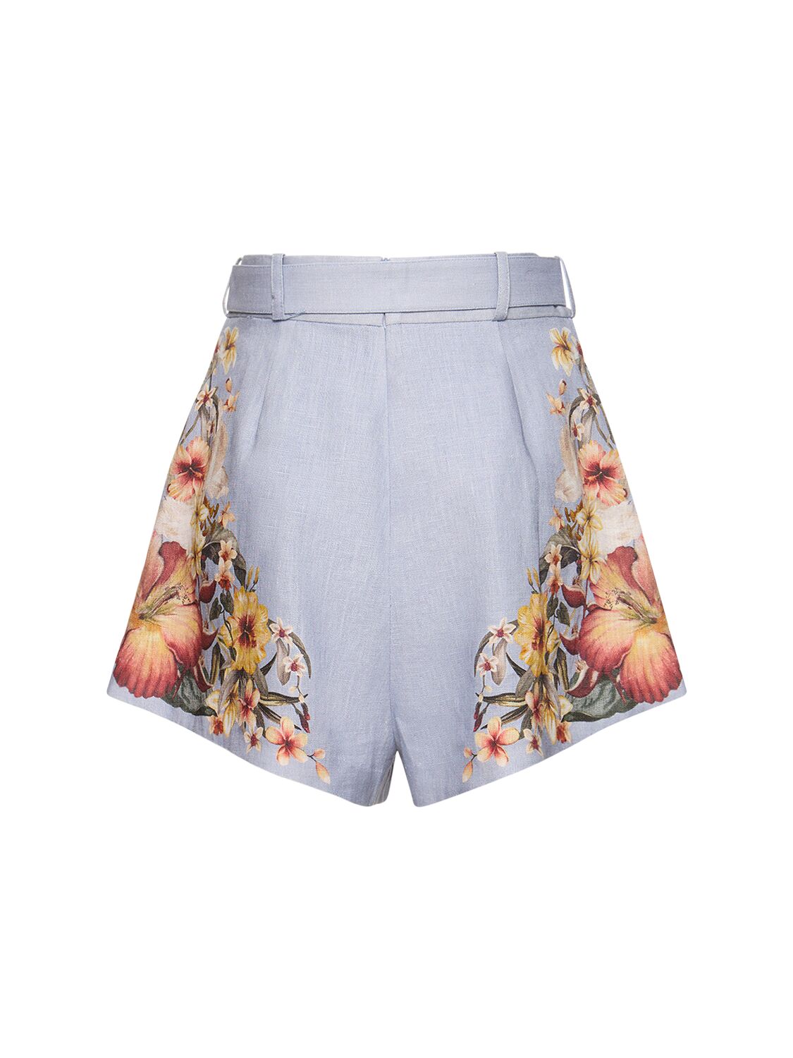 Shop Off-white Lexi Tuck Linen Shorts In Blue Palm